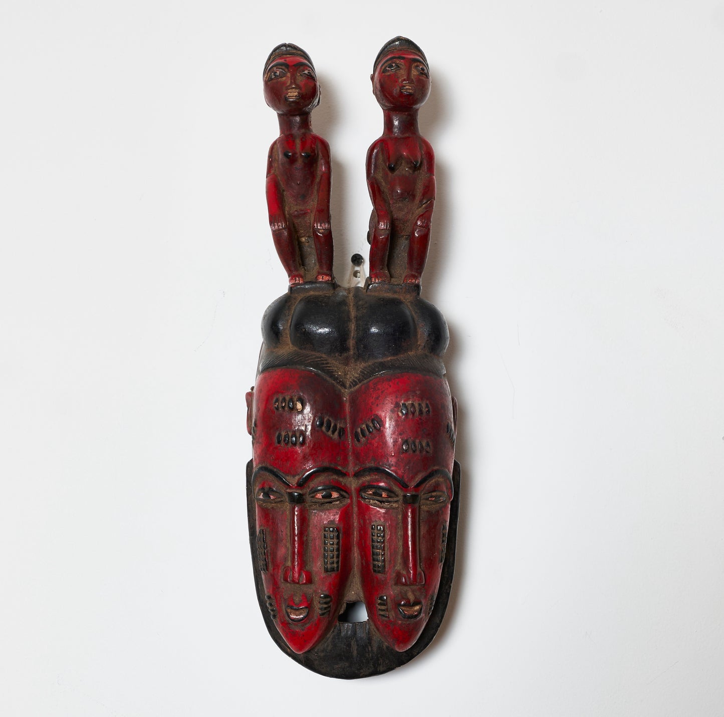 #21 Hand-carved West African Ivory Coast Red 2-Face Ceremonial Mask