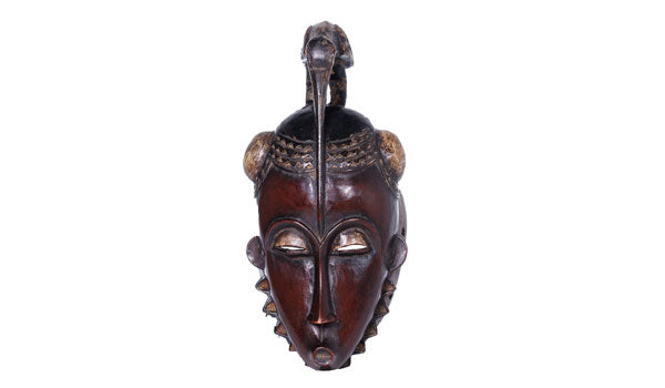 #24 Hand-carved West African Ivory Coast Ceremonial Red & Brown Mask