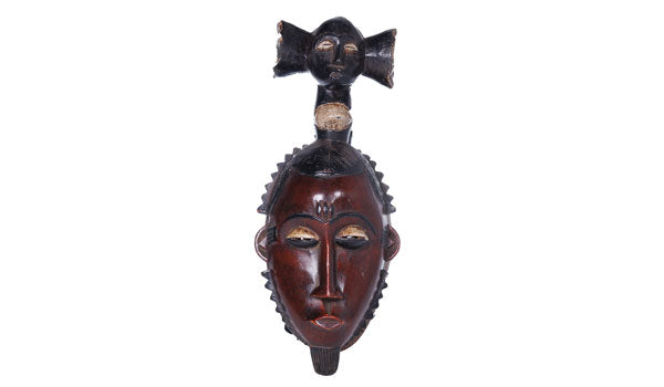 #27 Hand-carved West African Ivory Coast Tall Red Face Ceremonial Mask