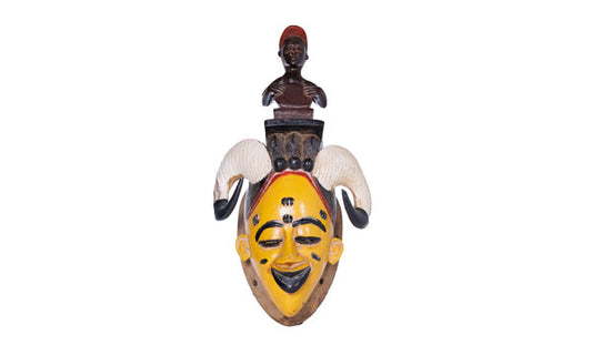 #32 Hand-carved West African Ivory Coast Yellow Face Ceremonial Mask